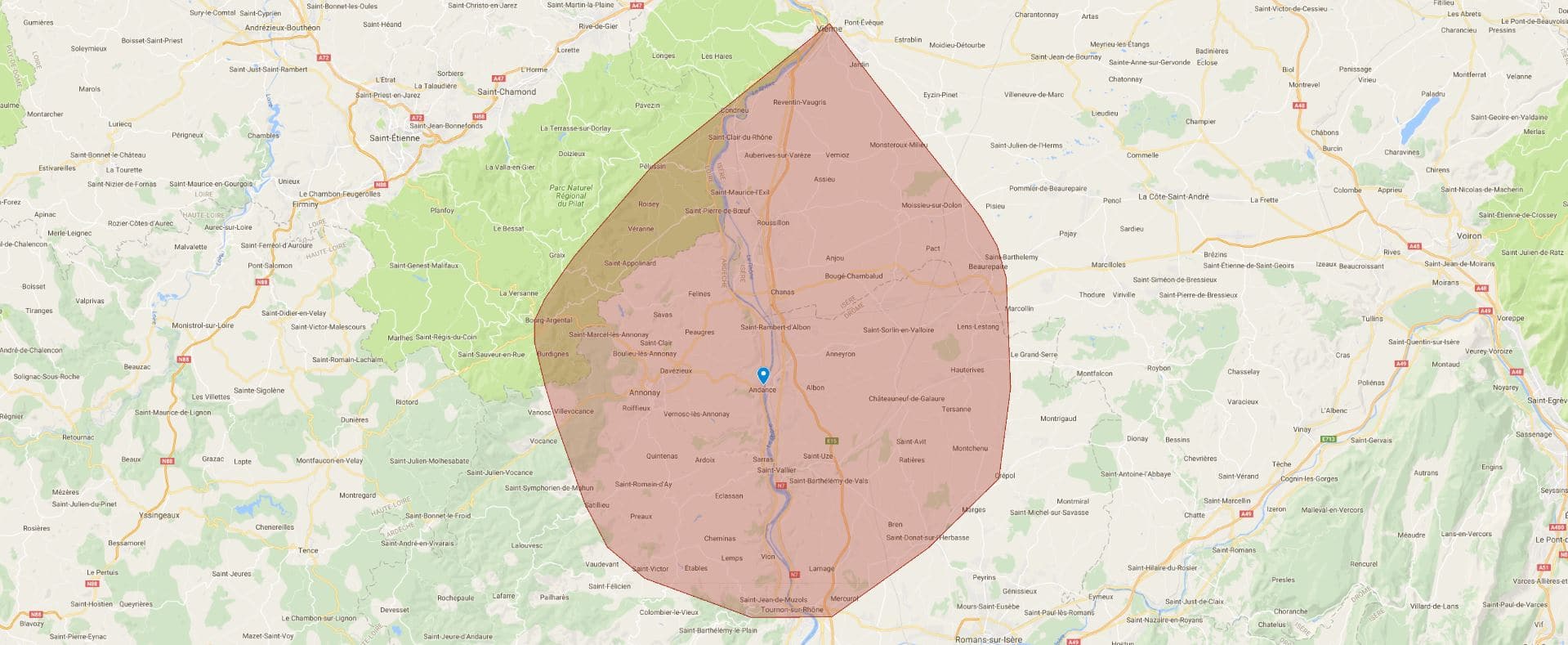 Zone d'intervention de Techn'ic Volet: Nord Ardèche, Nord Drôme, nord isère, bassin annonéen